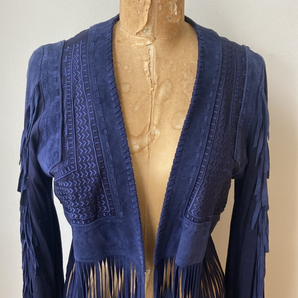 Free People Genuine Sheep Leather Fringed Jacket Embroidered Insets Size: Large - Picture 2 of 9